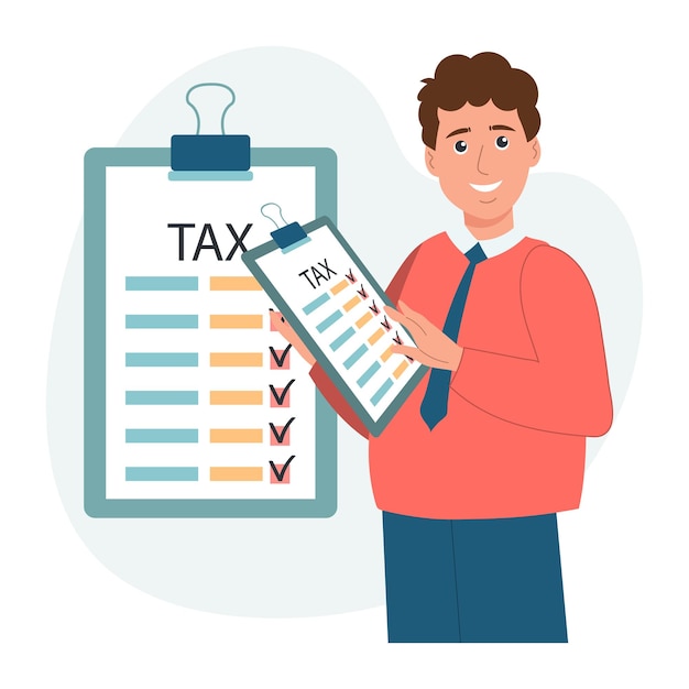 Tax declaration illustration Character male preparing documents for tax calculation making income