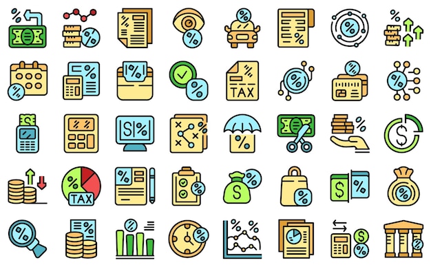 Tax deduction icons set vector flat