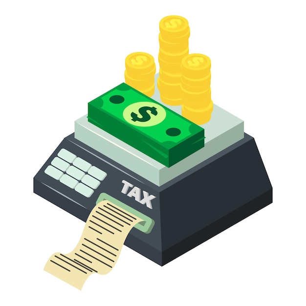 Tax machine icon Isometric illustration of tax machine vector icon for web