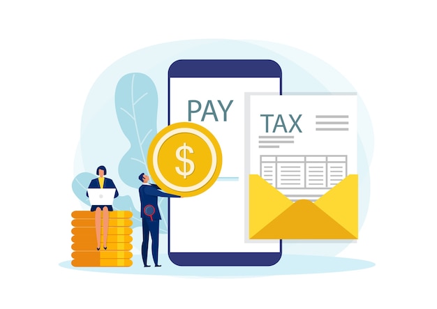 Tax Payment Concept, Business pay via online with Document for Taxes Flat Illustration