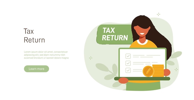 Tax return illustration concept People issue tax refund Tax form creative flat vector