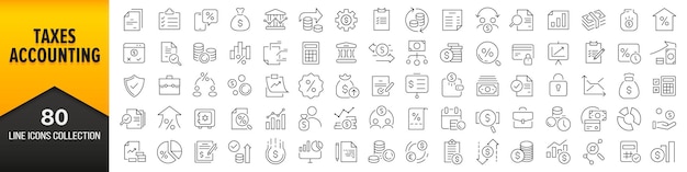 Taxes and accounting line icons collection Big UI icon set in a flat design Thin outline icons pack Vector illustration EPS10