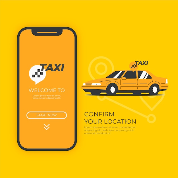 Taxi app concept with car