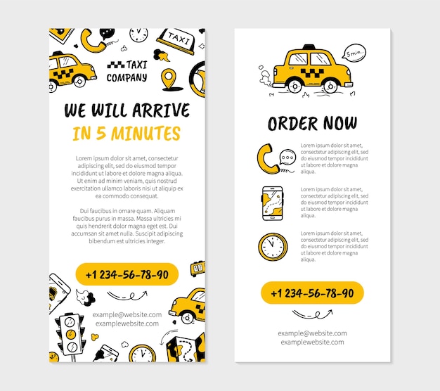 Taxi business flyer in Doodle style