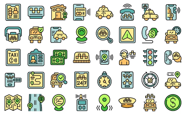 Taxi call icons set vector color flat