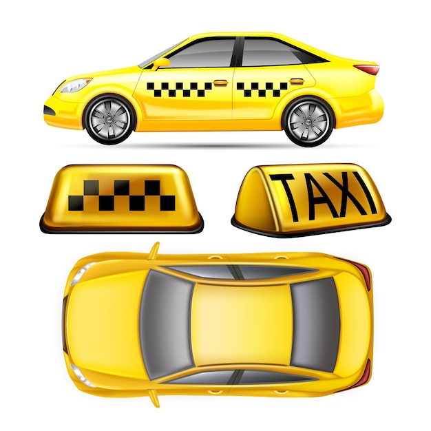 Taxi car set realistic vector