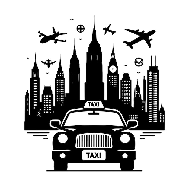 taxi car silhouette vector Illustration