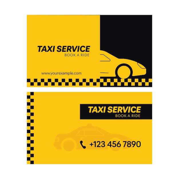 Taxi Service Business Card With Double-Side In Yellow And Black Color.