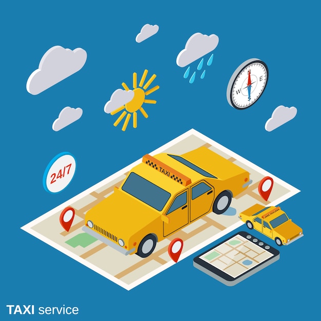 Taxi service isometric illustration