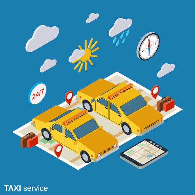 Taxi service isometric illustration