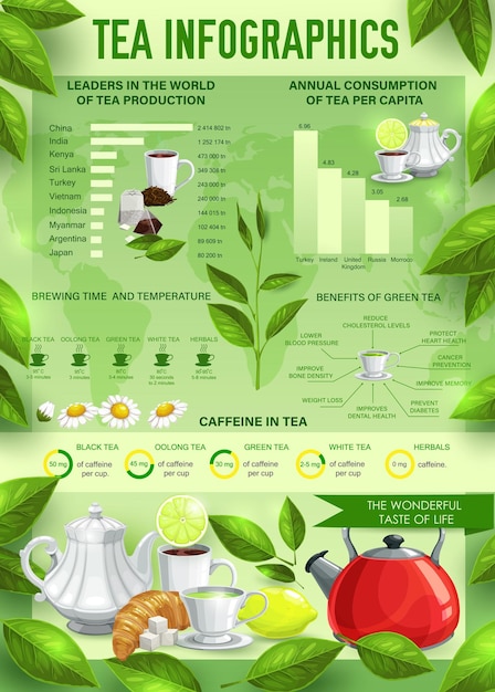 Tea beverage vector infographics charts graphs