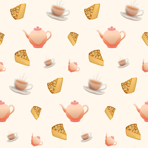 Tea Cake Vector Seamless Pattern