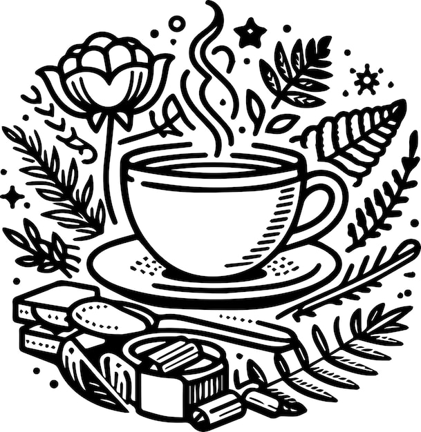 Tea cup outline vector a cup of coffee vector illustration