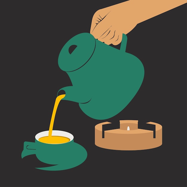 Tea cup and teapot in asian style vector illustration