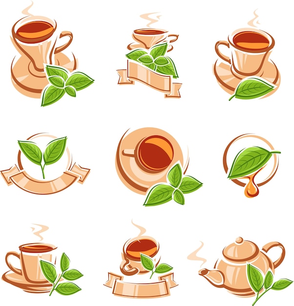 Tea labels and icons set Vector