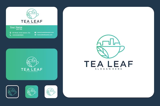 tea leaf with city logo design and business card