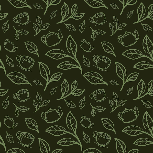 tea leaf with cup seamless pattern