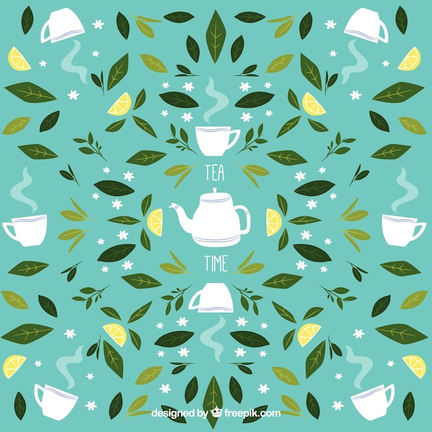 Vector tea leaves background with flat design