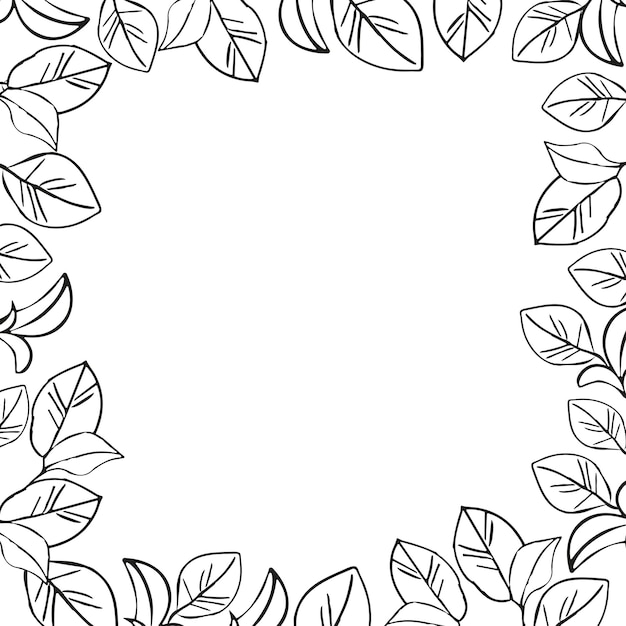 Tea leaves plant banner frame hand drawn line art vector illustration for surface design card or wedding invite