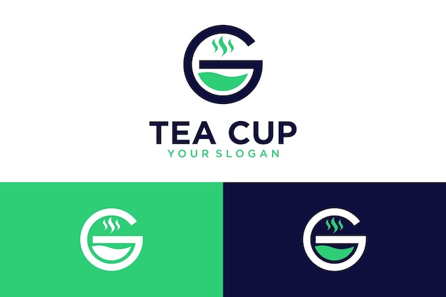 tea logo design with cup and drink