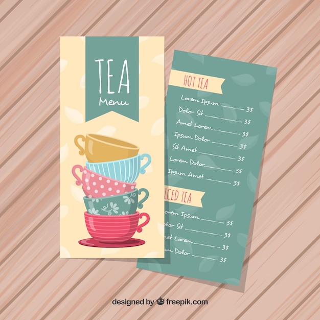 Tea menu template with flat design