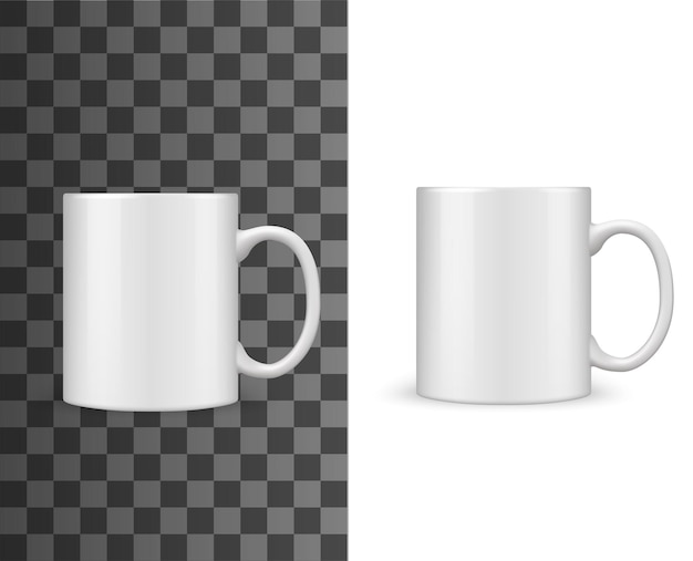 Vector tea mug cup mockup white blank isolated realistic