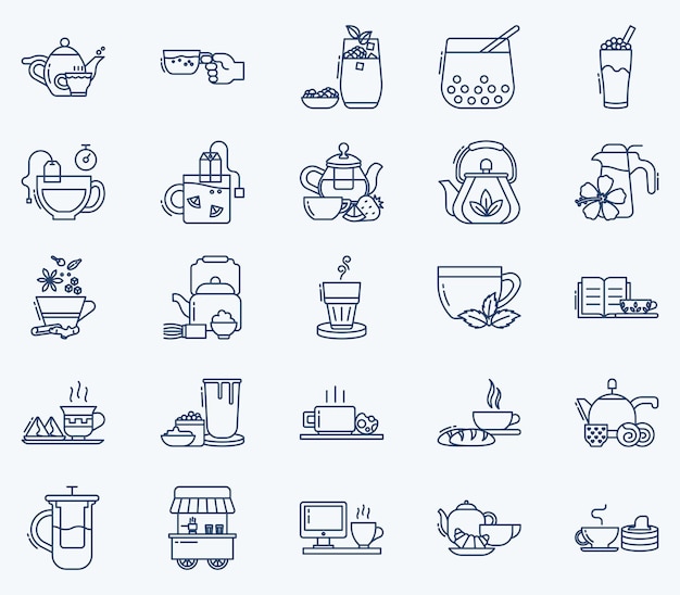 tea pot set and herbal tea, tea cup icon set