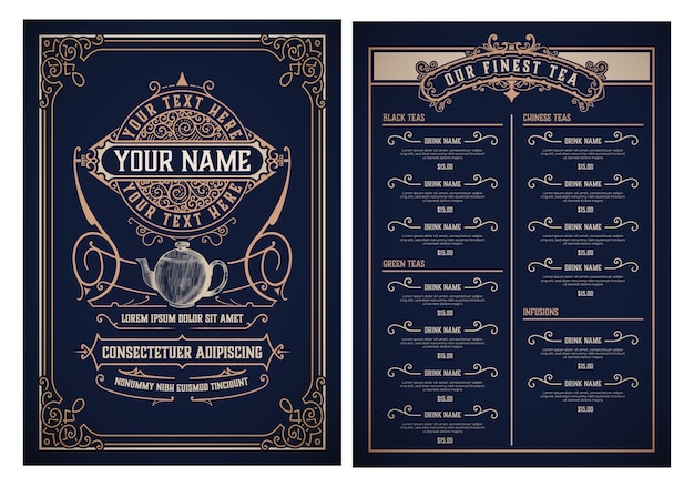 Tea Shop Menu template. Vintage style