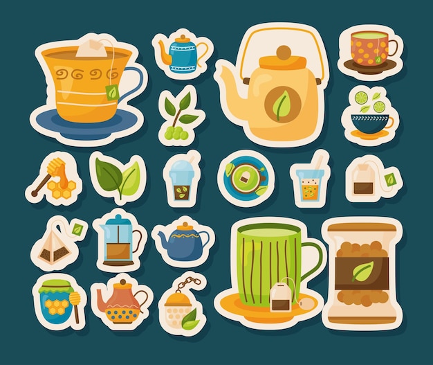 Tea stickers icon set design, Time drink breakfast and beverage theme  illustration