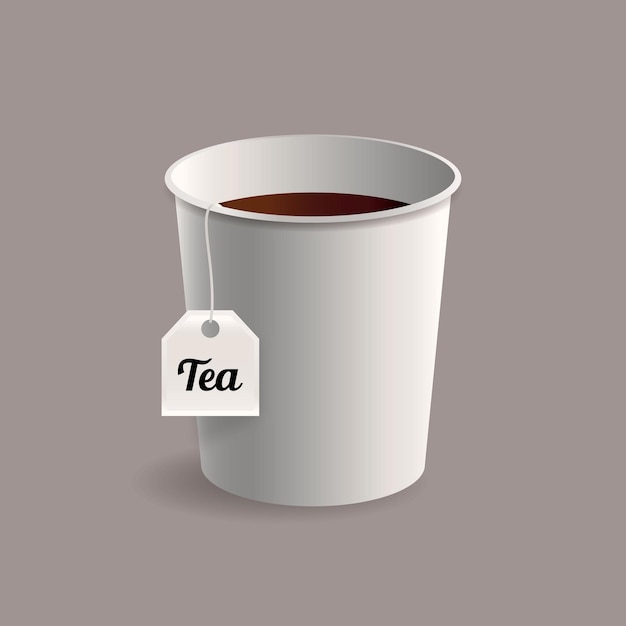 Tea in takeaway cup with tea bag illustration