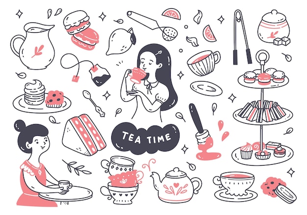 Tea time doodle line art