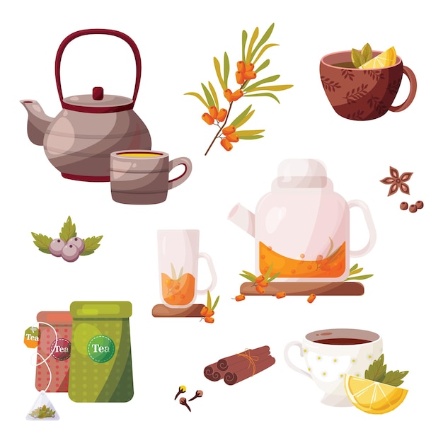 Tea time vector drawing delicious tea option Different versions of tea