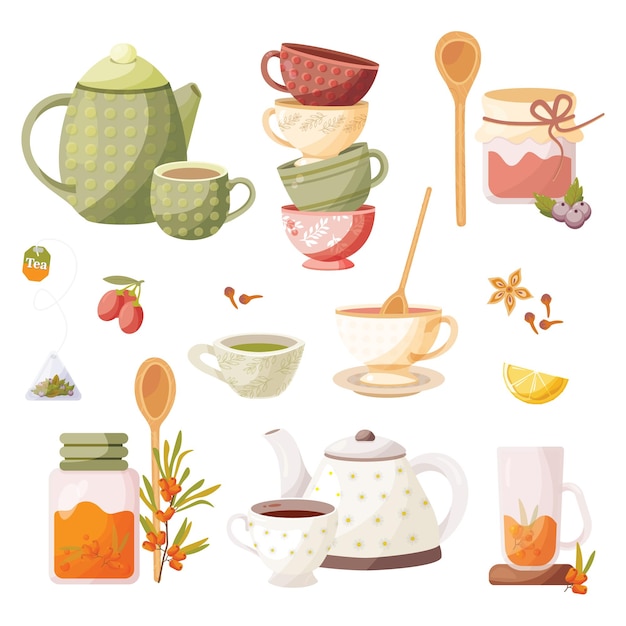 Tea time vector drawing delicious tea option Different versions of tea