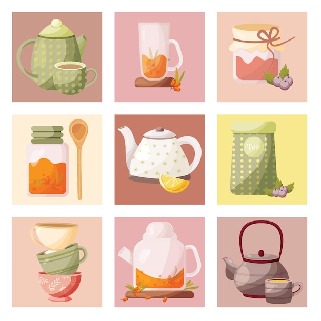 Tea time vector drawing delicious tea option Different versions of tea