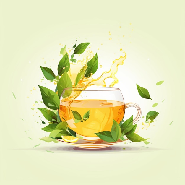 tea vector illustration herbal background nature fresh organic drink green plant leaf na