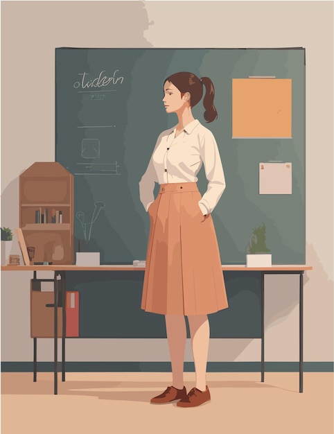 a teacher in the classroom teaching students whiteboard background