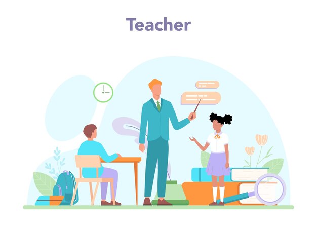 Vector teacher concept. professor giving a lesson online or in a classroom