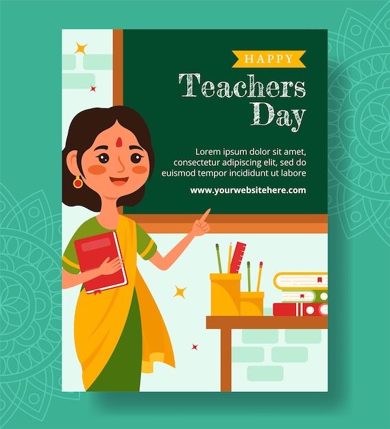 Vector teacher day in india vertical poster flat cartoon hand drawn templates background illustration