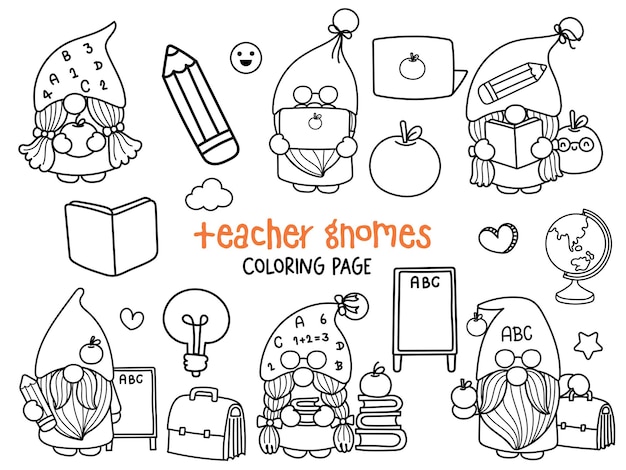 Teacher Gnomes Doodle School Gnome Coloring Page