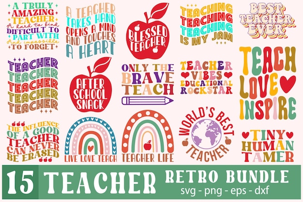 Vector teacher retro bundle