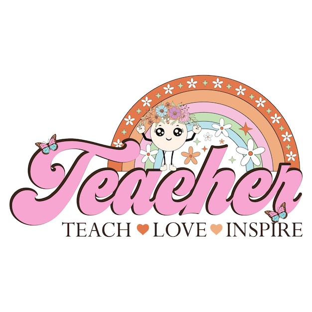 Teacher Retro Flower Sublimation Bundle