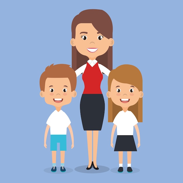 Teacher school with children avatar character