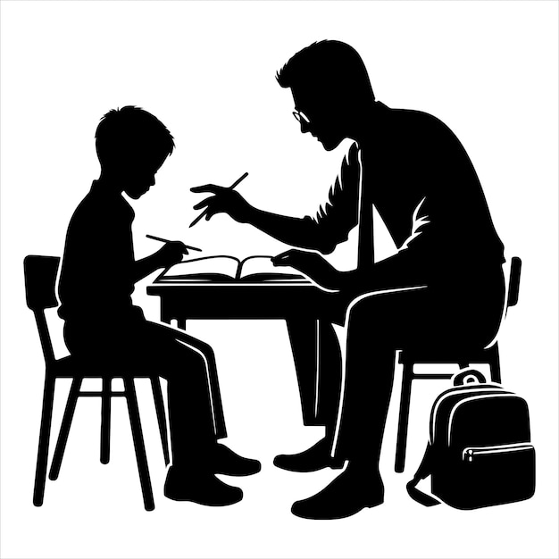 Teacher and Student Collaboration Silhouette black color vector