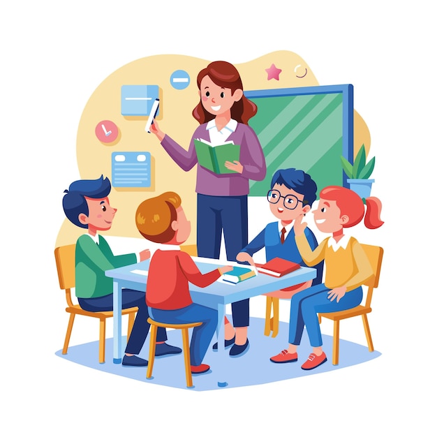 Vector a teacher teaching in the classroom vector illustration