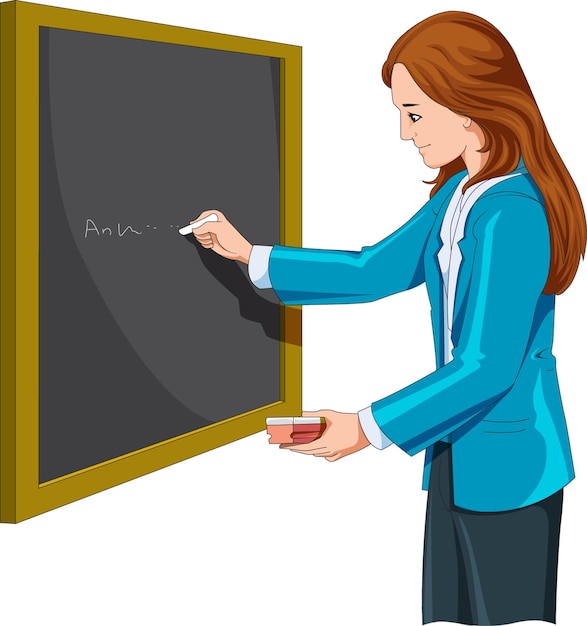 Teacher writing on black board vector illustration