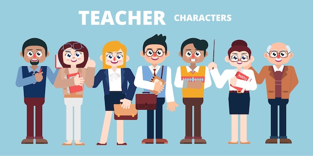 Teachers' Character Set Flat Illustration