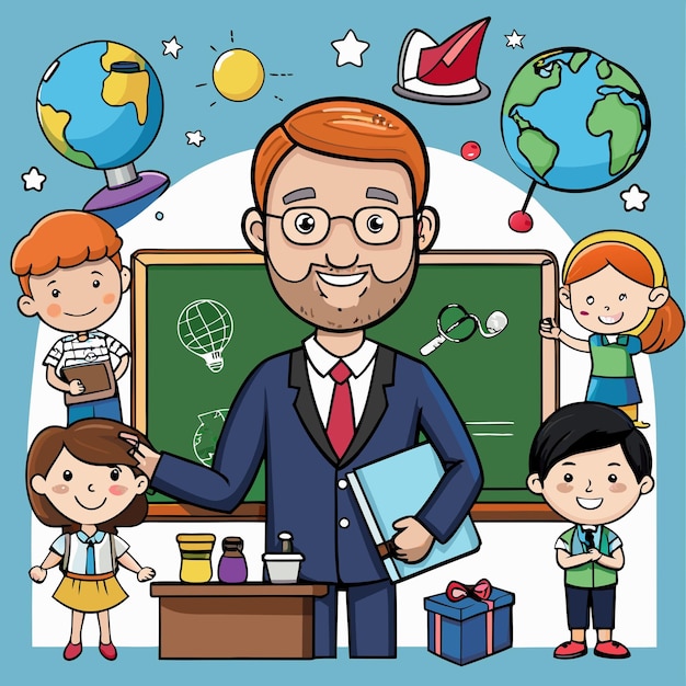 Vector teachers day cartoon clip art vector illustration design