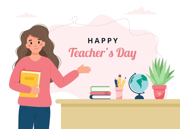 Teachers day concept Female teacher in classroom School and learning