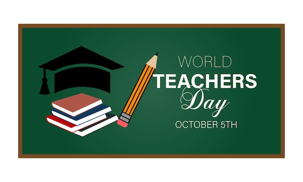 Teachers day concept greetings background with typography and books vector illustration with school