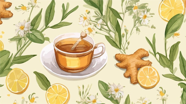 Vector a teacup and a cup of tea are shown with a lemon and lemon